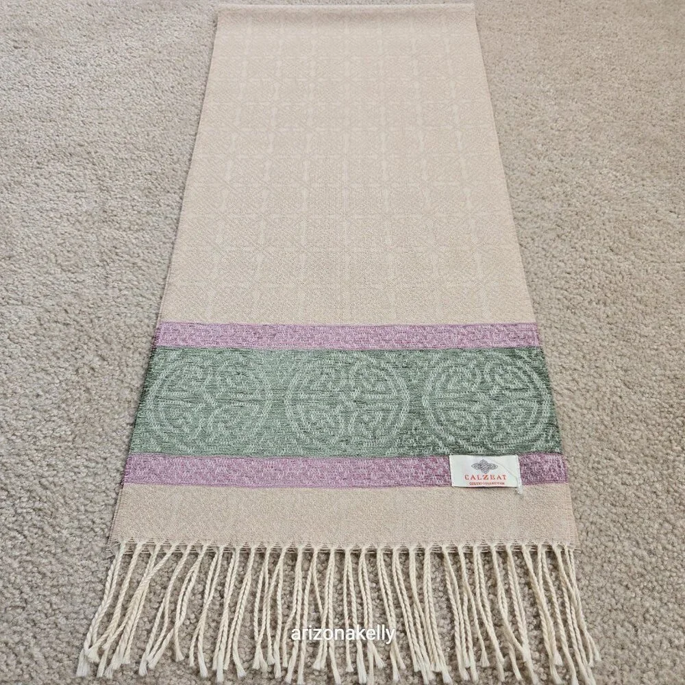 NEW Calzeat Celtic Knot Scarf Green & Purple
